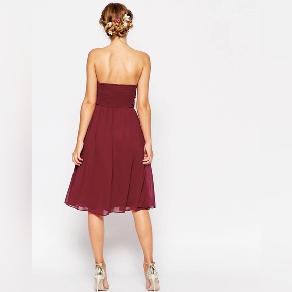 ASOS WEDDING Chiffon Bandeau Midi Dress - Picture 2 of 9